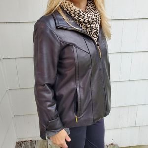 Ellen Tracy Women's Black Leather Jacket Size Medium Petite